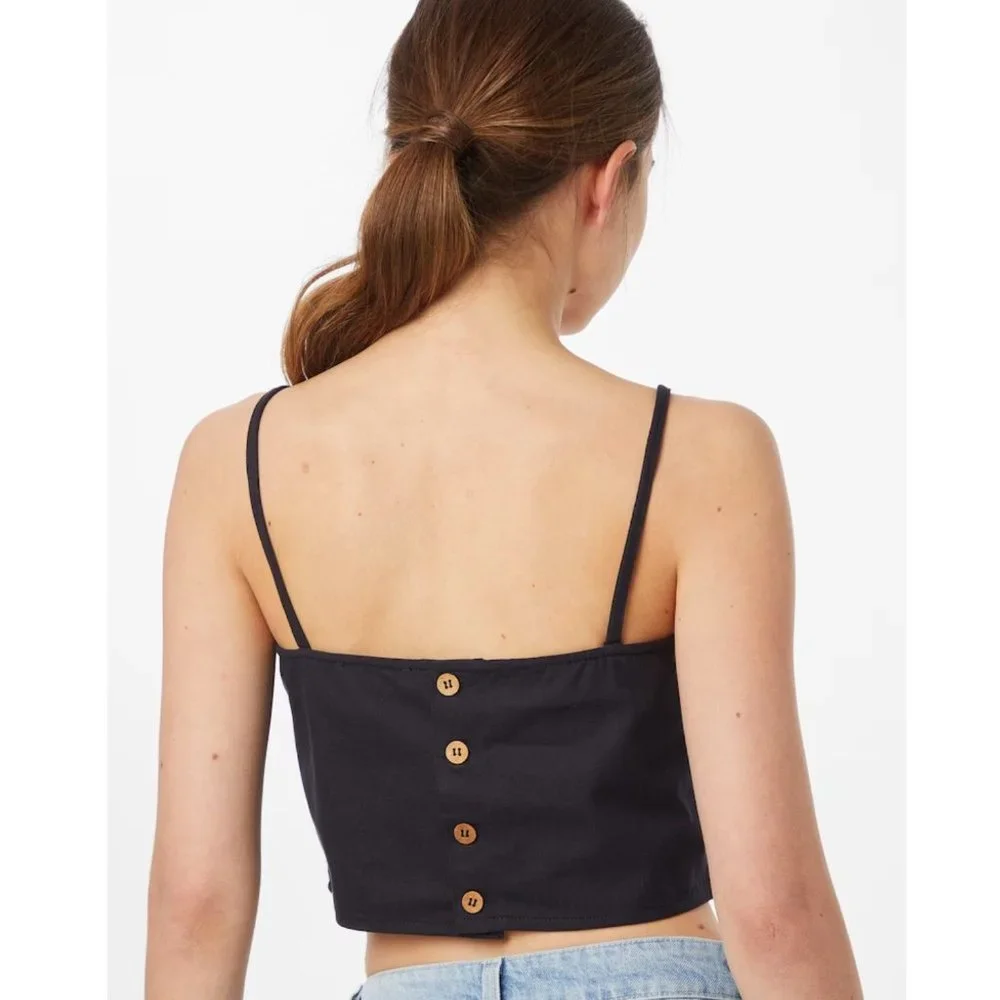 NWT bizance paris organic cotton crop top w/back button detail M - Picture 2 of 8